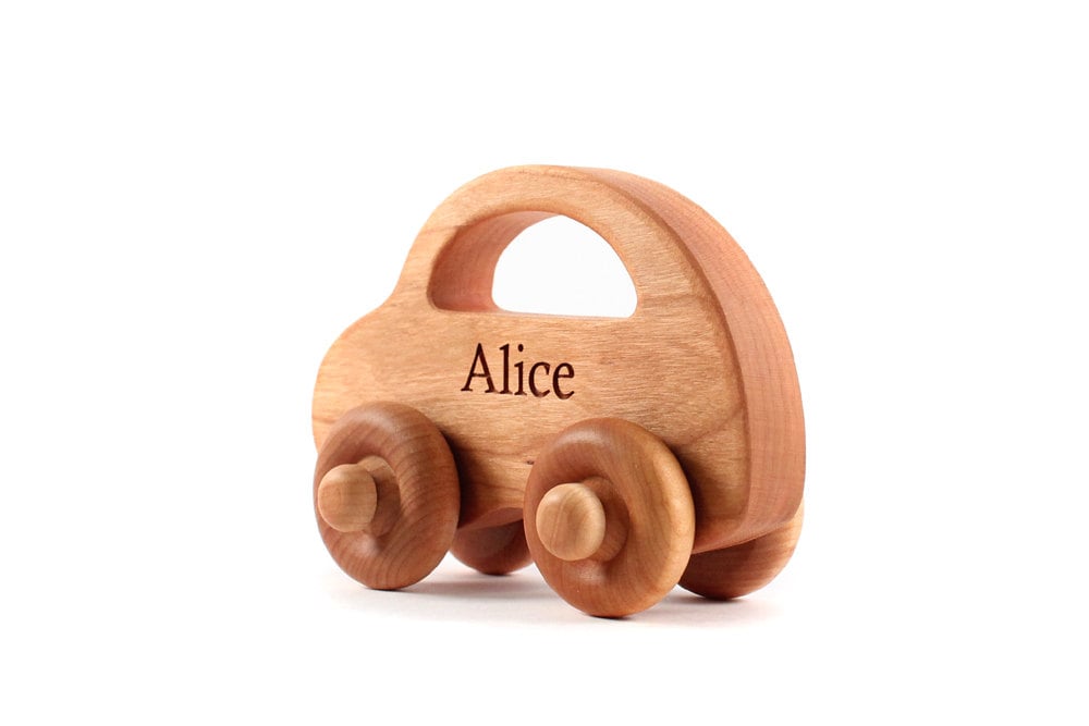 Love Bug Wood Toy Car - Personalized, Natural wood toy, Handmade, Sustainable hardwoods, Waldorf baby and toddler gift, Lifetime Guarantee