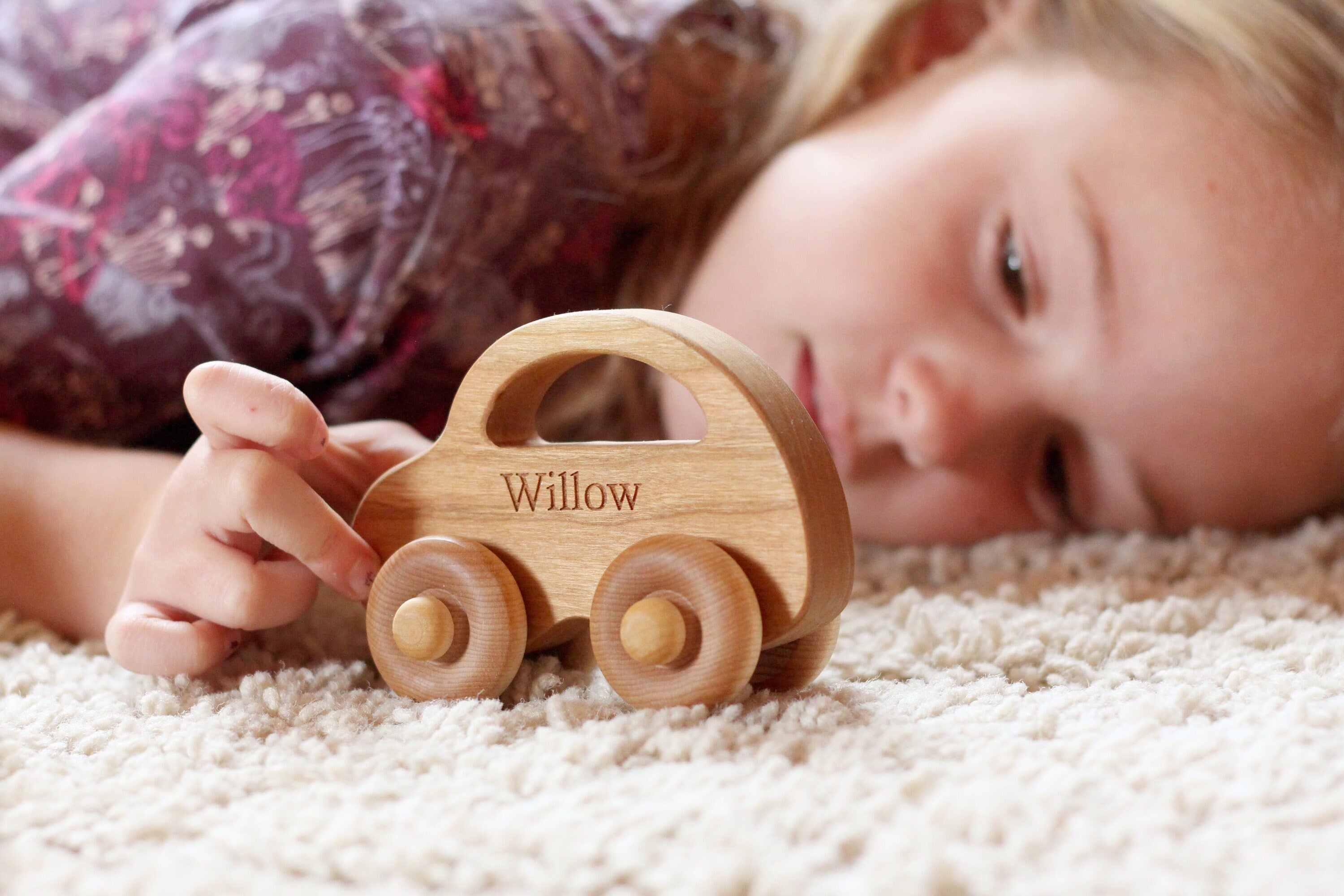 Love Bug Wood Toy Car - Personalized, Natural wood toy, Handmade, Sustainable hardwoods, Waldorf baby and toddler gift, Lifetime Guarantee