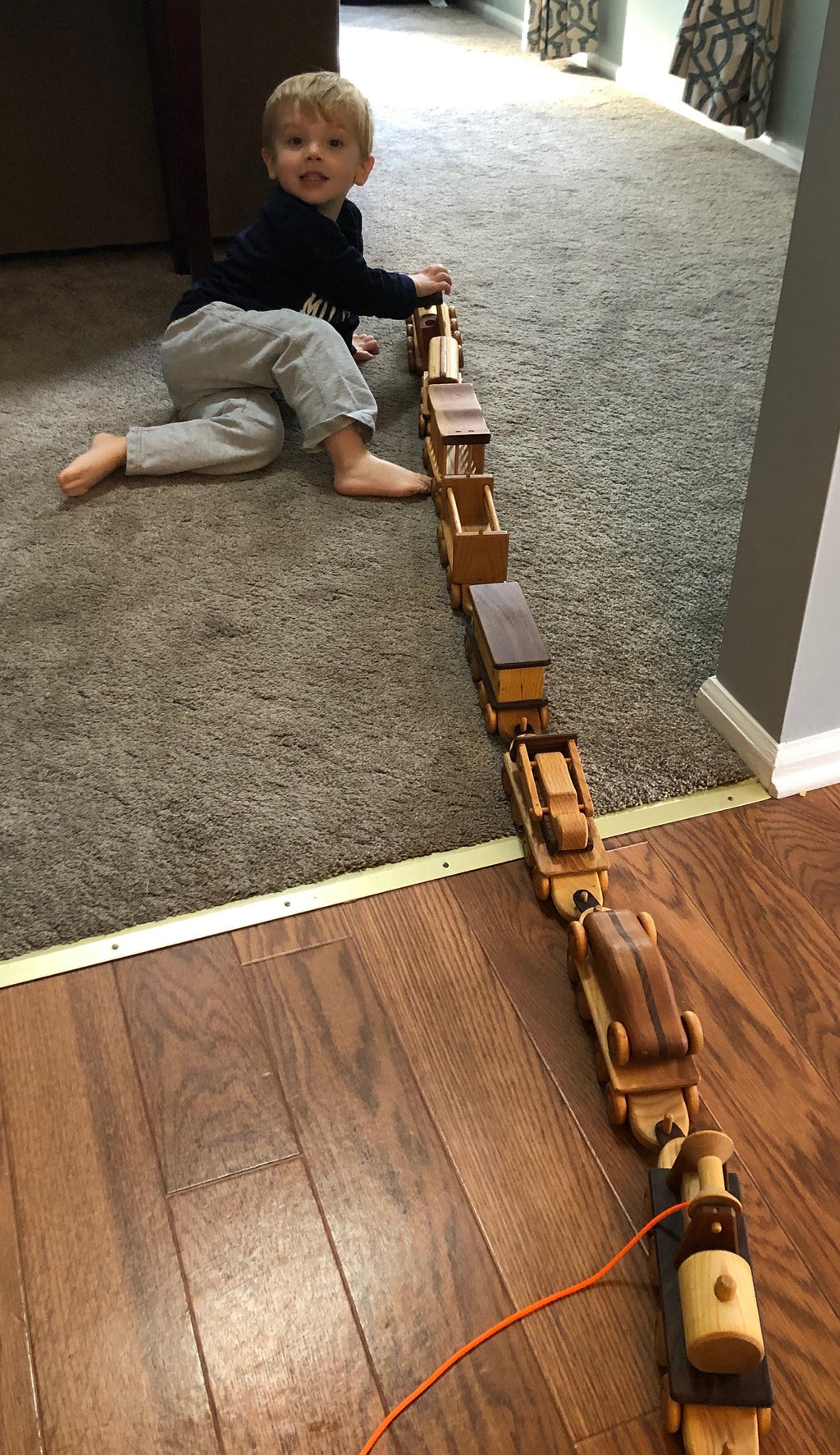 Piggyback train toy wooden train toy heirloom hardwood