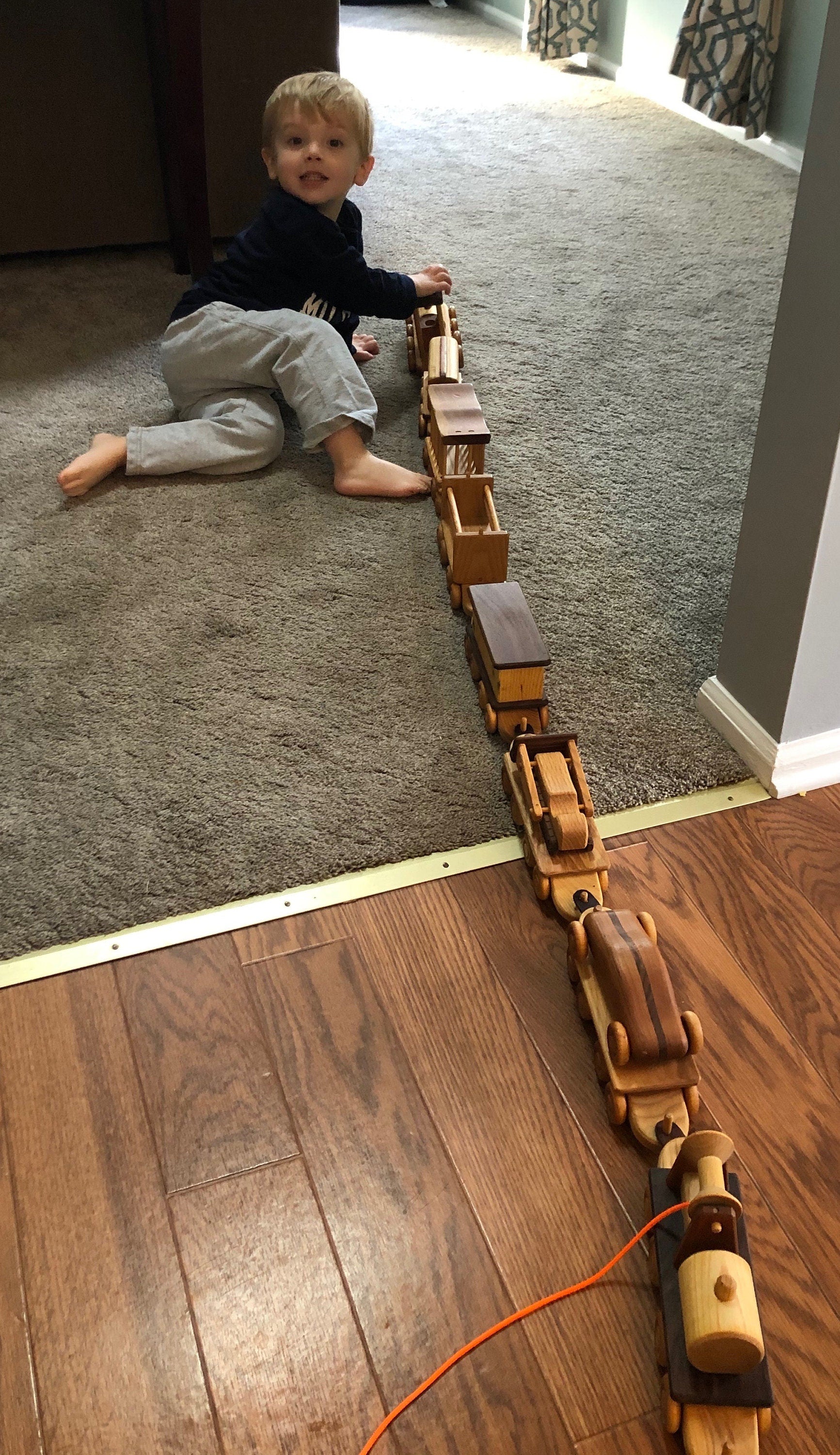 Piggyback train toy wooden train toy heirloom hardwood