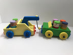 Wooden Toy Tow Truck with a Car including 6 wooden people. Wooden Toy Truck/Car Set. Toddler Wooden Toy Car/Truck Set