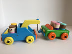 Wooden Toy Tow Truck with a Car including 6 wooden people. Wooden Toy Truck/Car Set. Toddler Wooden Toy Car/Truck Set