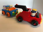 Wooden Toy Tow Truck with a Car including 6 wooden people. Wooden Toy Truck/Car Set. Toddler Wooden Toy Car/Truck Set