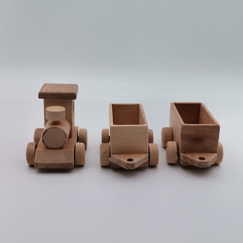 Wooden Toy Train Set with Trailer|Locomotive Train Toy|Toddler Push Toy|Nursery Natural Wood Toy Decor|Waldorf, Montessori Toy Gift For Kids