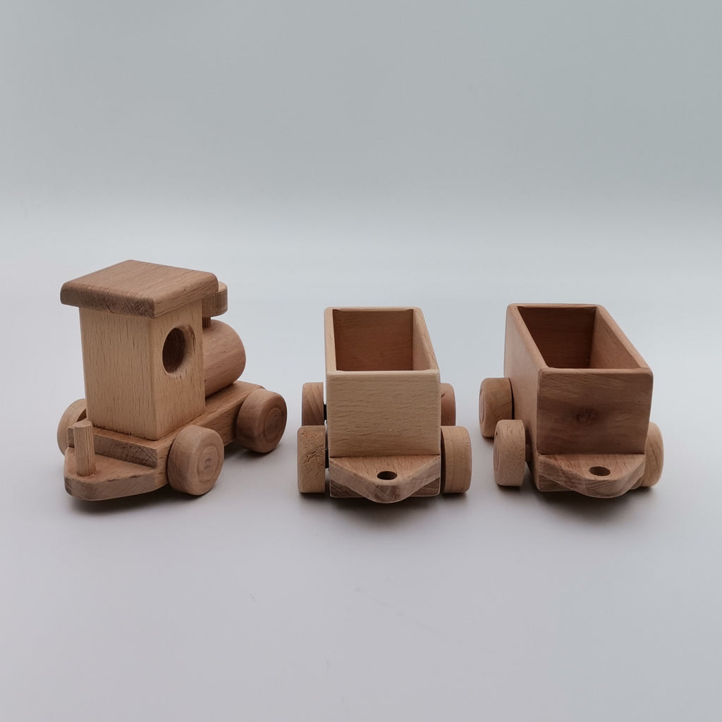 Wooden Toy Train Set with Trailer|Locomotive Train Toy|Toddler Push Toy|Nursery Natural Wood Toy Decor|Waldorf, Montessori Toy Gift For Kids