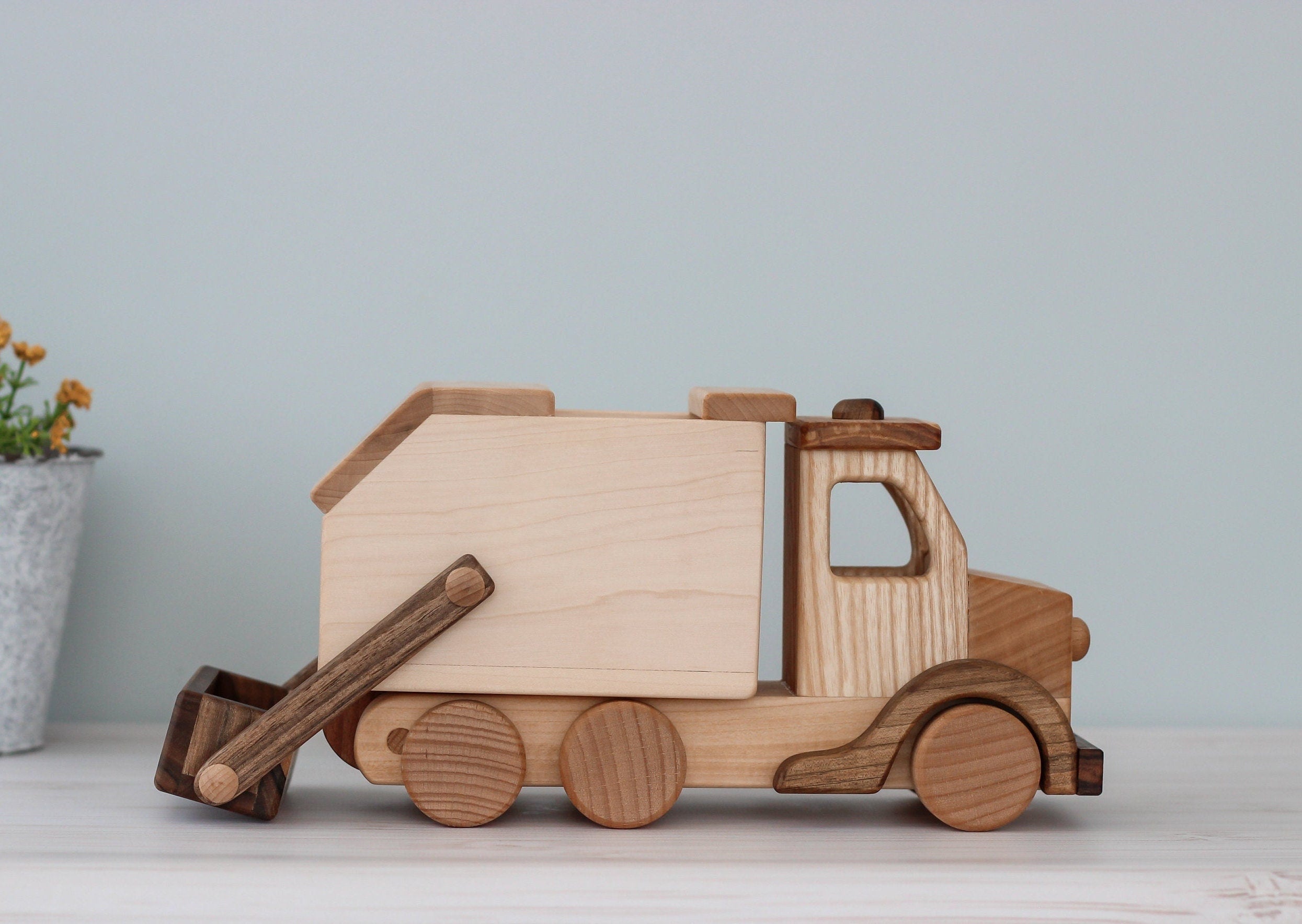Wooden car Garbage truck: Montessori Waldorf Toys, Push car on wheels for toddler, Kids Birthday gift, Pretend play from Ukraine shops