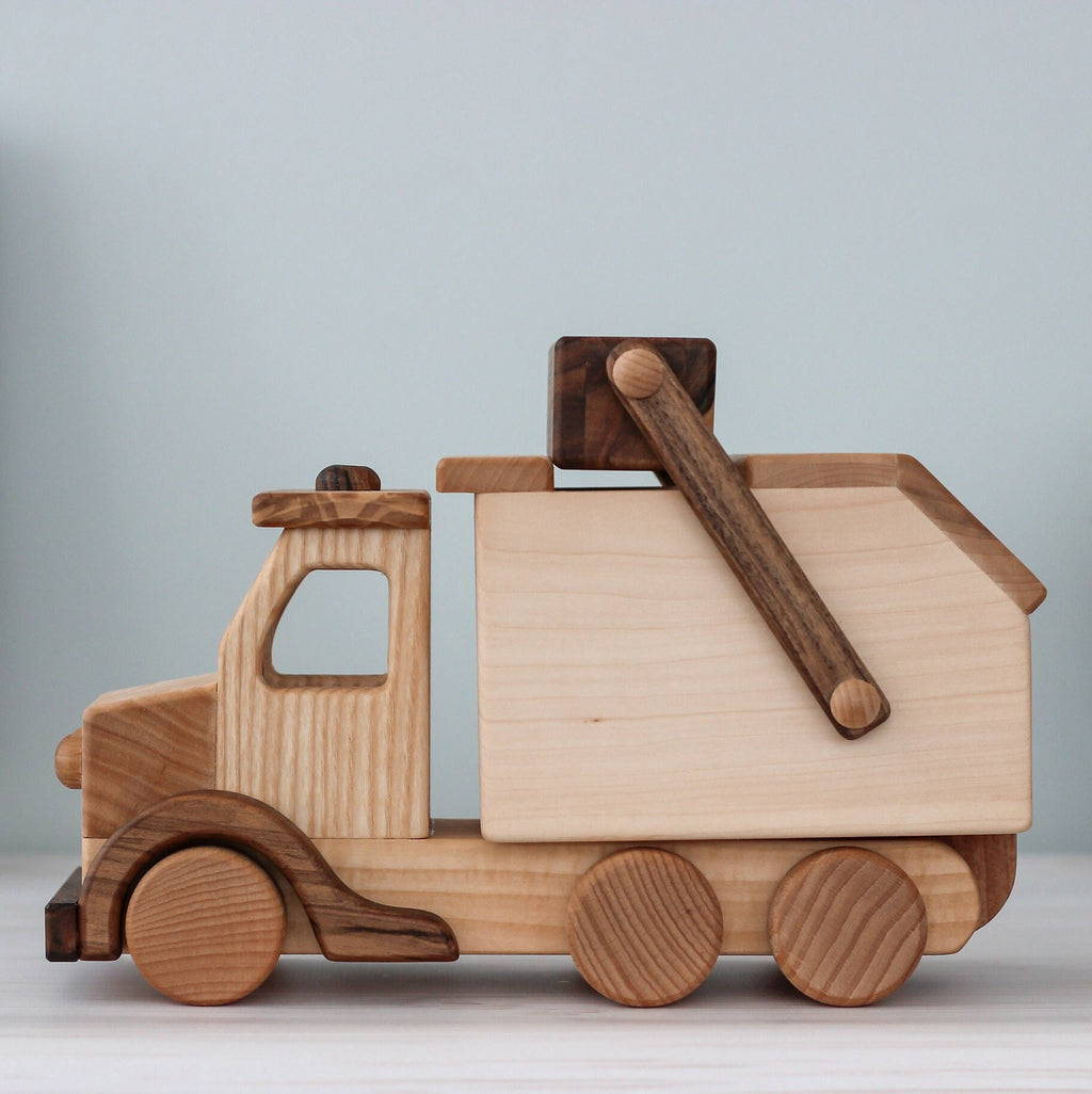 Wooden car Garbage truck: Montessori Waldorf Toys, Push car on wheels for toddler, Kids Birthday gift, Pretend play from Ukraine shops