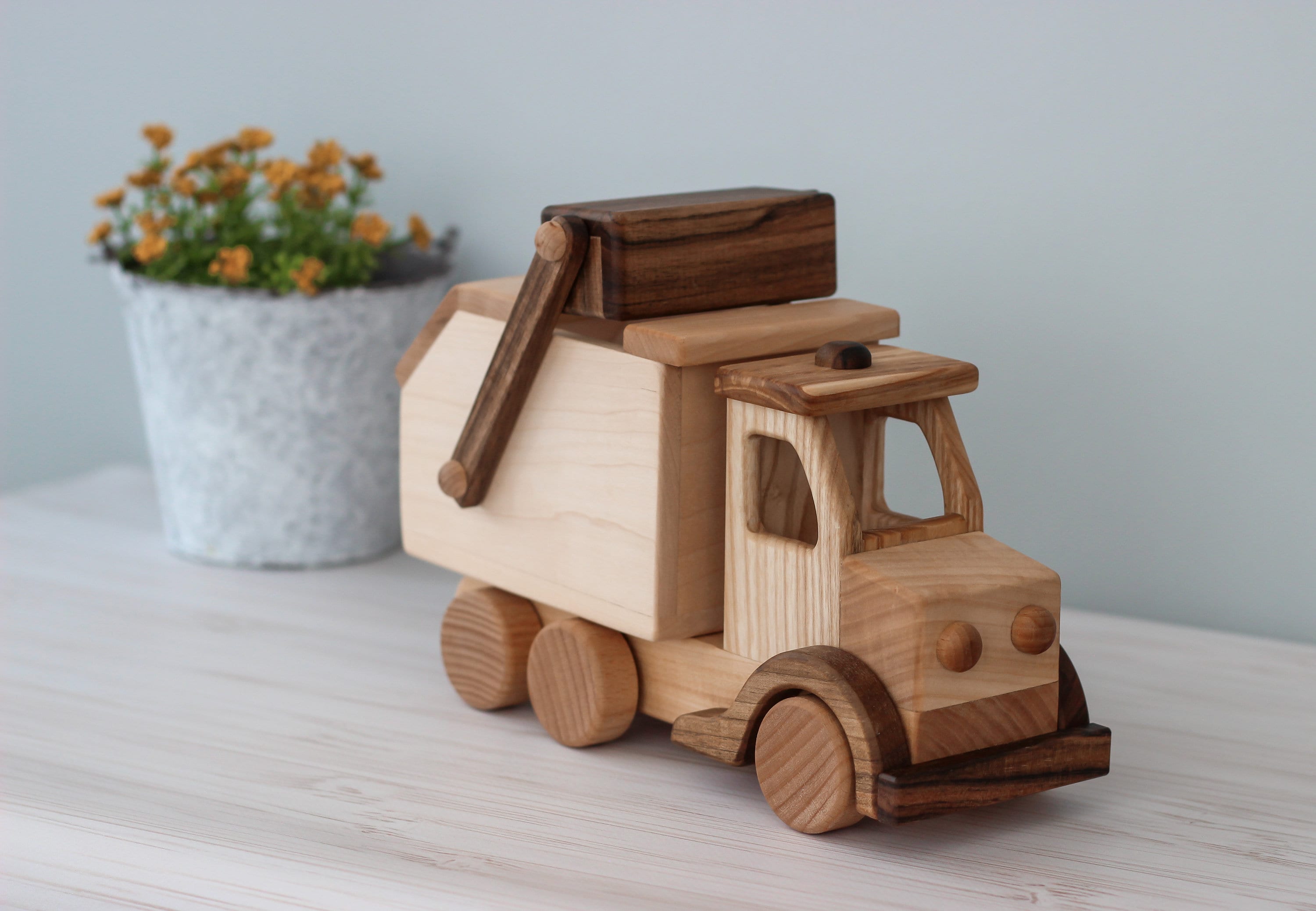 Wooden car Garbage truck: Montessori Waldorf Toys, Push car on wheels for toddler, Kids Birthday gift, Pretend play from Ukraine shops