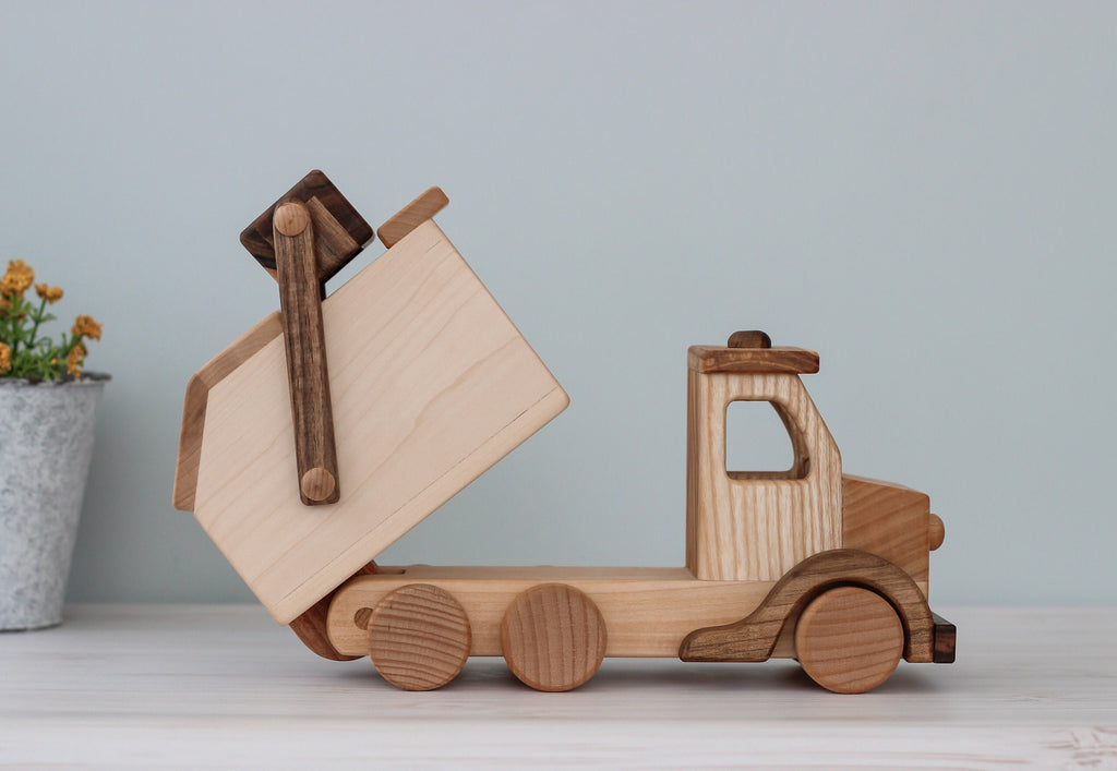 Wooden car Garbage truck: Montessori Waldorf Toys, Push car on wheels for toddler, Kids Birthday gift, Pretend play from Ukraine shops