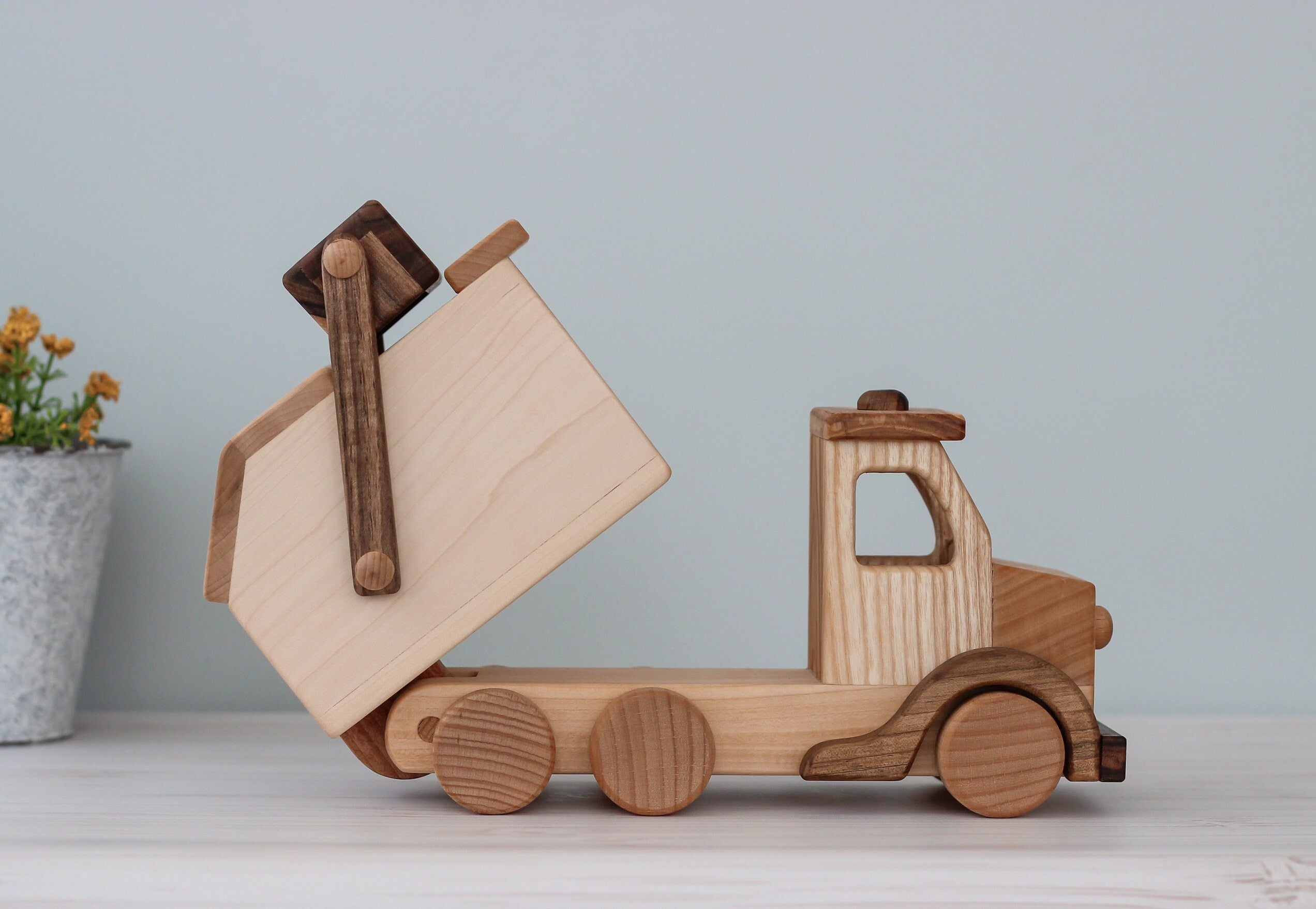 Wooden car Garbage truck: Montessori Waldorf Toys, Push car on wheels for toddler, Kids Birthday gift, Pretend play from Ukraine shops
