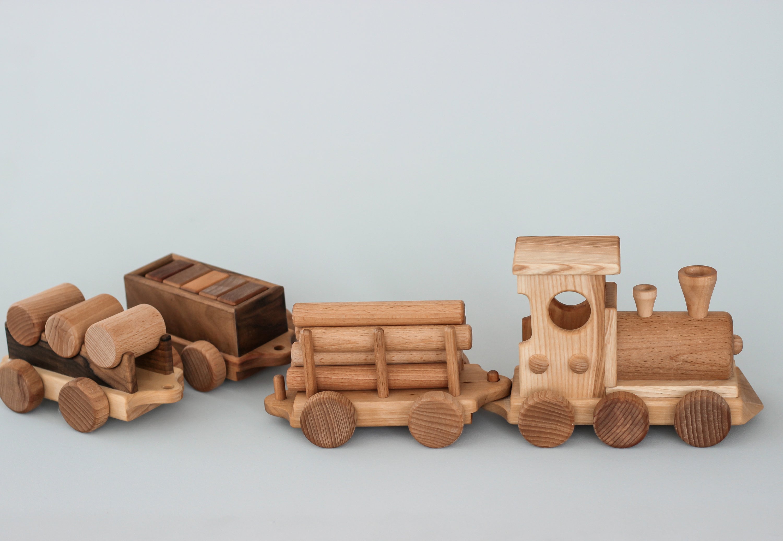 Wooden Train on wheels with carriages, Fathers day gift Locomotive Toys for Toddler Boys birthday gift