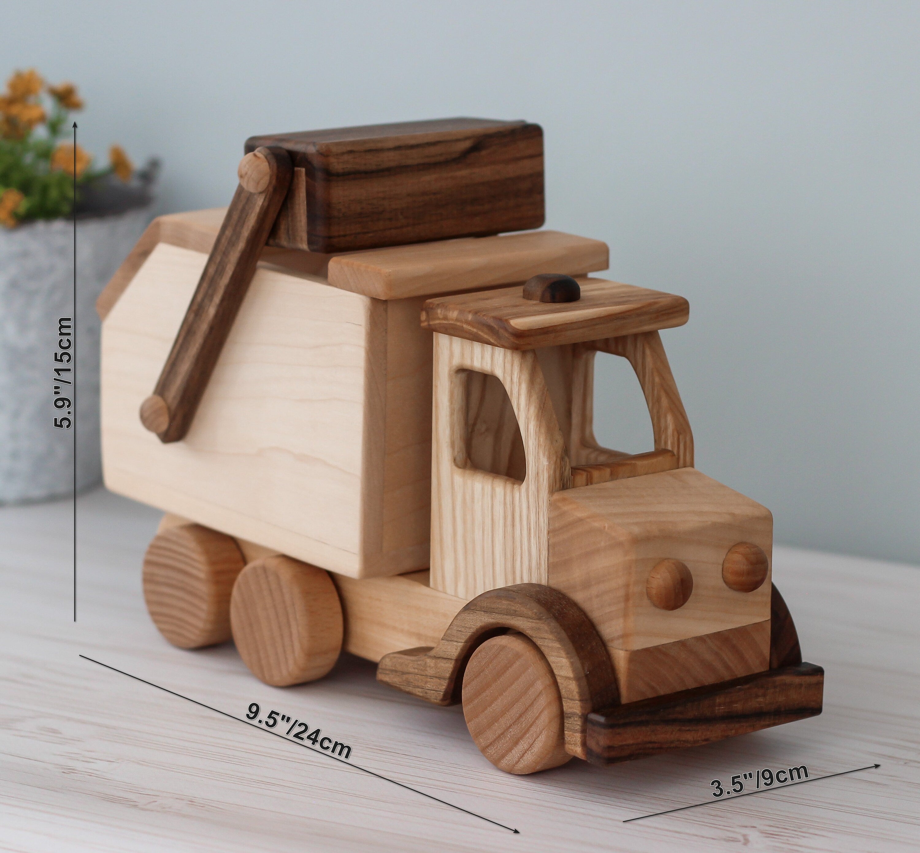 Wooden car Garbage truck: Montessori Waldorf Toys, Push car on wheels for toddler, Kids Birthday gift, Pretend play from Ukraine shops