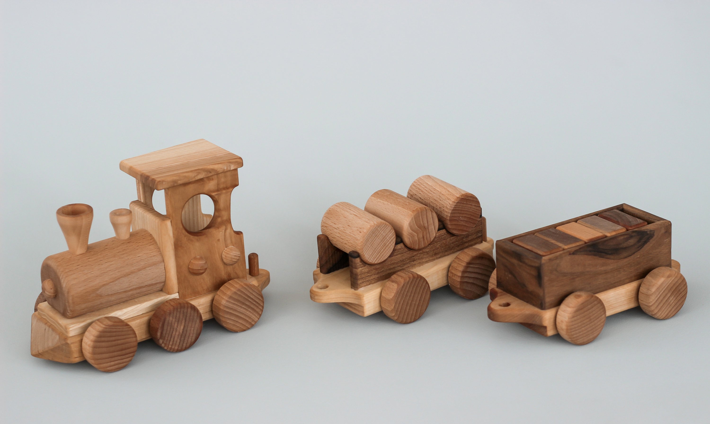 Wooden Train on wheels with carriages, Fathers day gift Locomotive Toys for Toddler Boys birthday gift