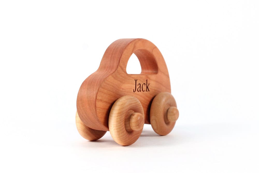 Love Bug Wood Toy Car - Personalized, Natural wood toy, Handmade, Sustainable hardwoods, Waldorf baby and toddler gift, Lifetime Guarantee