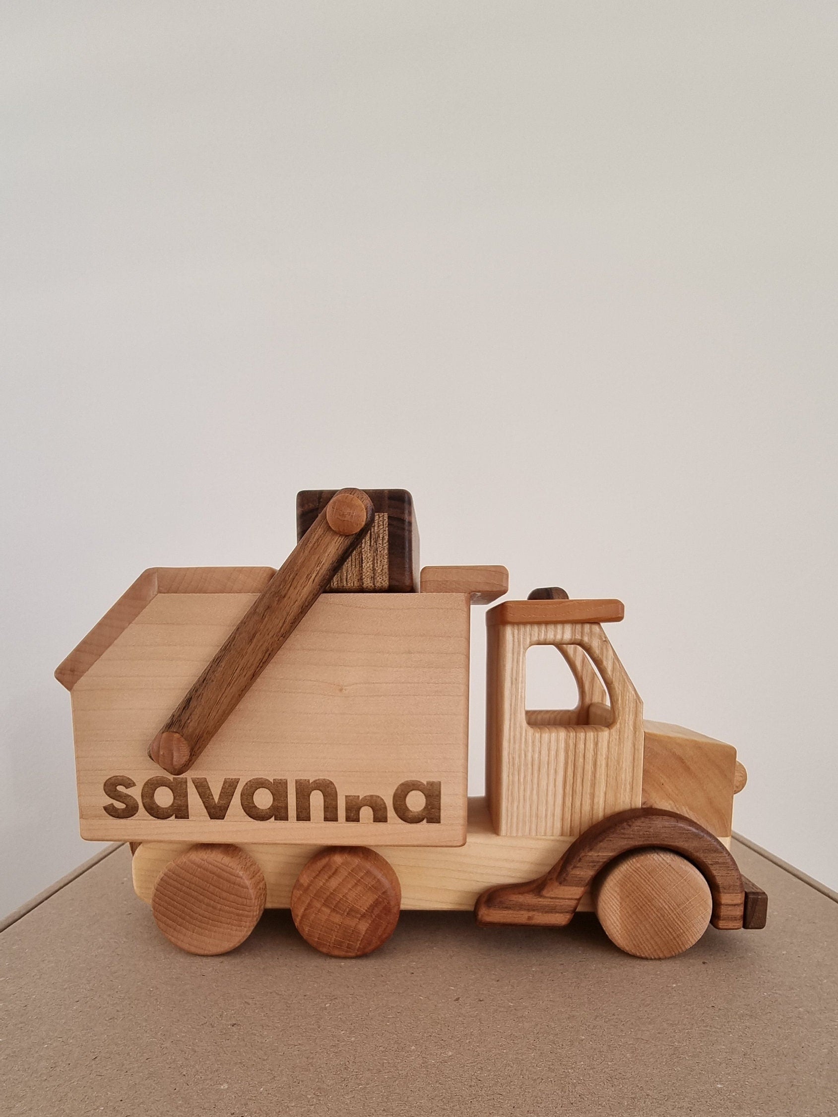 Wooden car Garbage truck: Montessori Waldorf Toys, Push car on wheels for toddler, Kids Birthday gift, Pretend play from Ukraine shops