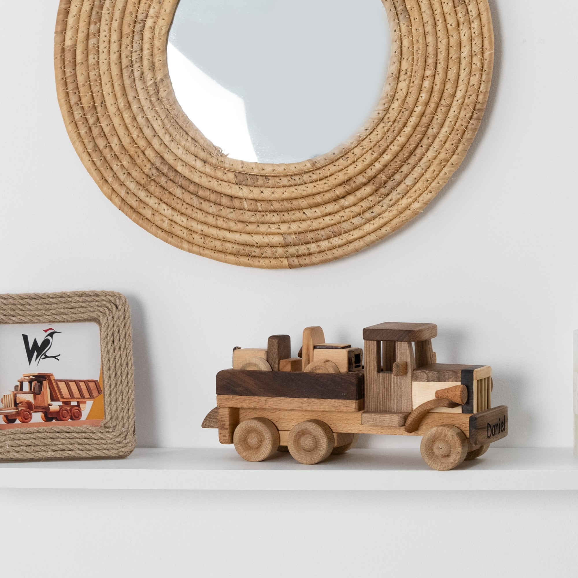 Tow Truck Toy With Car, Gift for Toddlers, Personalized with Name Engraving / HANDMADE