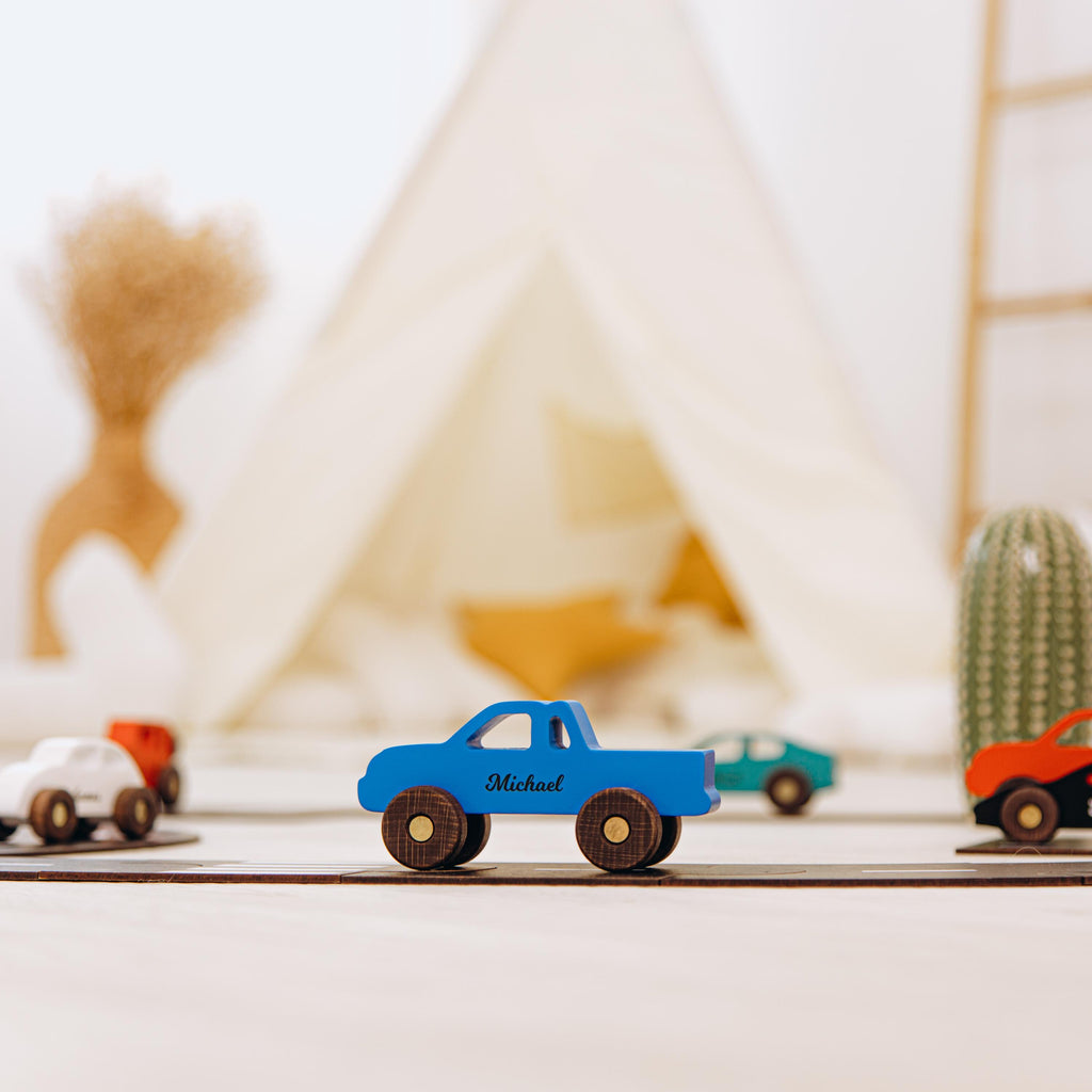 Collect Wooden Cars With Names, Sensory Toys For Toddlers, Baby Birthday Gift, Wooden Truck Toy, Personalized Gift For Kids, First Christmas