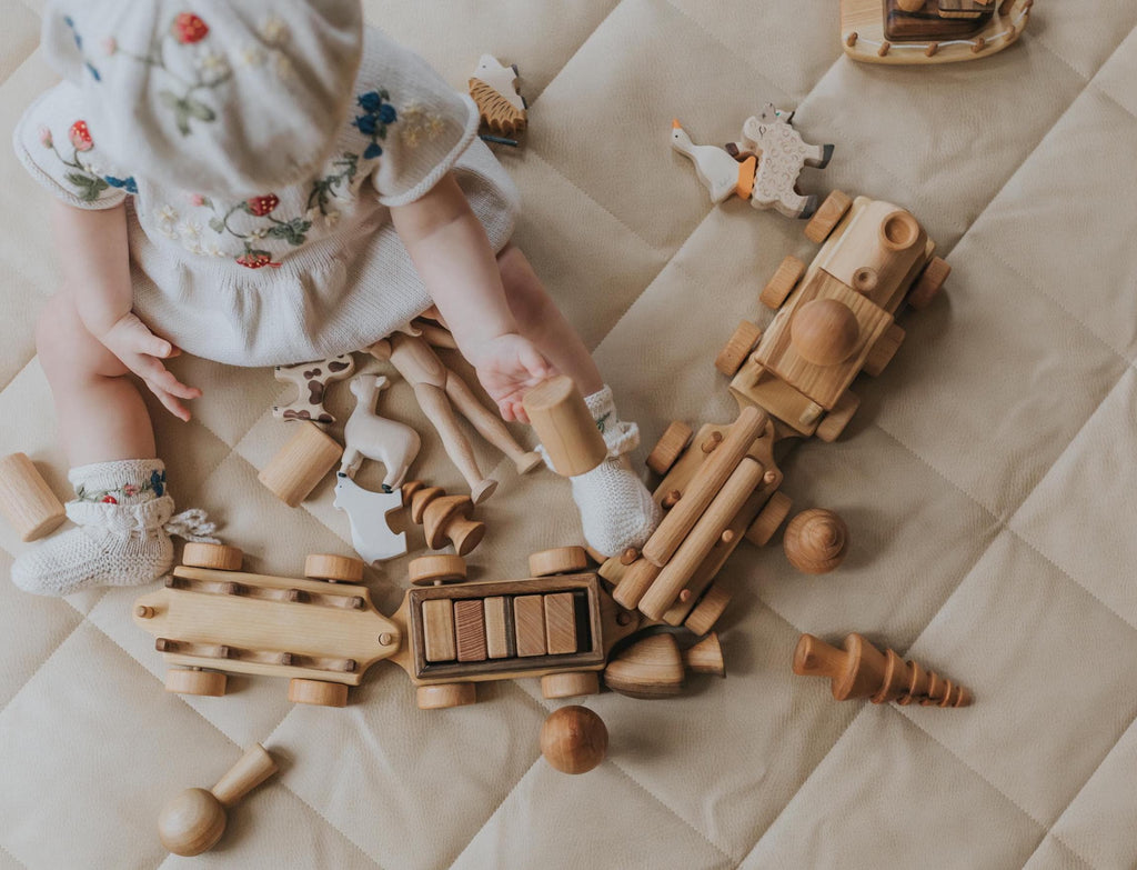 Wooden Train on wheels with carriages, Fathers day gift Locomotive Toys for Toddler Boys birthday gift