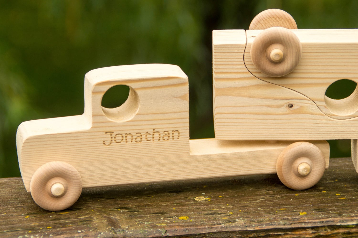 Personalized Wooden Toy Truck, Toddler Toy Semi Truck with Trailer