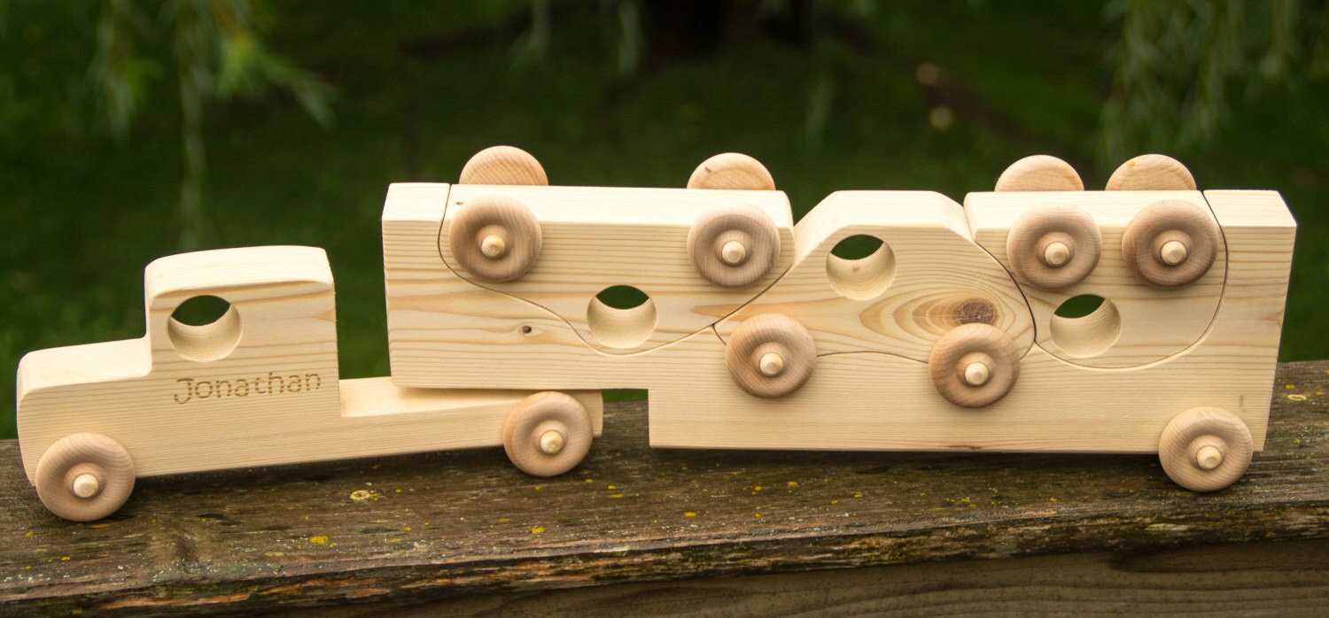 Personalized Wooden Toy Truck, Toddler Toy Semi Truck with Trailer