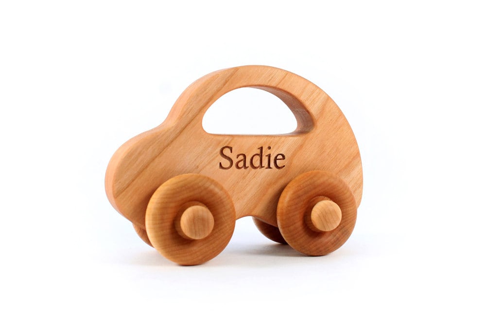 Love Bug Wood Toy Car - Personalized, Natural wood toy, Handmade, Sustainable hardwoods, Waldorf baby and toddler gift, Lifetime Guarantee