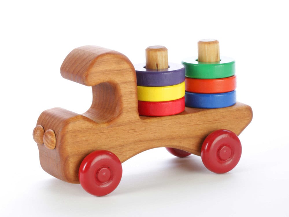 Wooden Toy Truck - Stacking Toy - Toddler Toy - Wooden Push Toy - Rainbow Toy